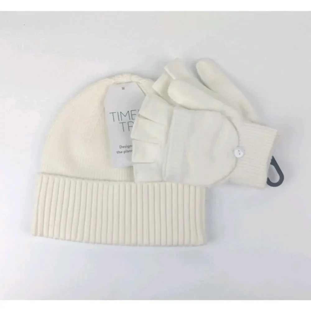 Time and Tru Women's Coordinate Beanie With Gloves, One Size Fits Most, White